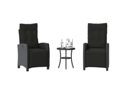 Vidaxl 3 Pcs Conjunto de Bistrô com Almofadões Vime Pe Preto
