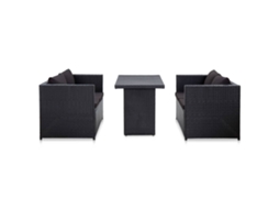 Vidaxl 3 Pcs Conjunto Lounge De Jardim C/ Almofadões Vime Pe Preto