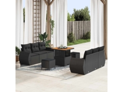 Vidaxl Conjunto De Sofá De Jardim 9 Unid. Preto Vime Pe