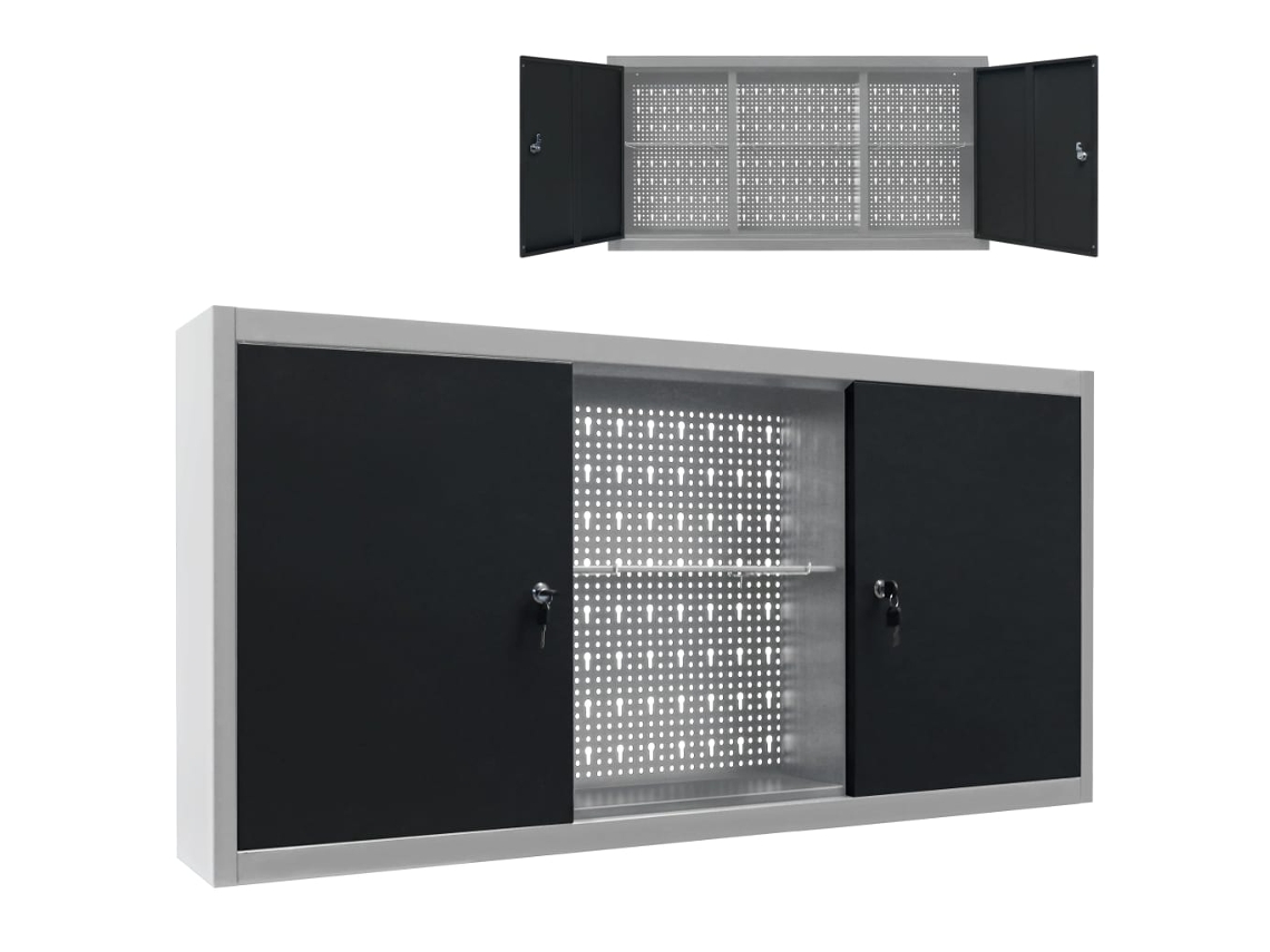 Vidaxl Armário Ferramentas Parede Industrial Metal Cinzento E Preto