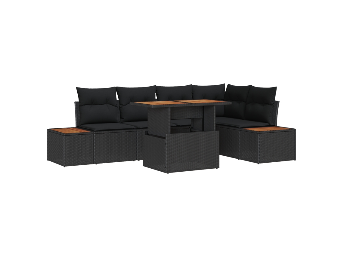 Conjunto 6 Conjunto De Sofá De Jardim Vidaxl Preto Vime Pe (100 X 55 X 73 Cm)