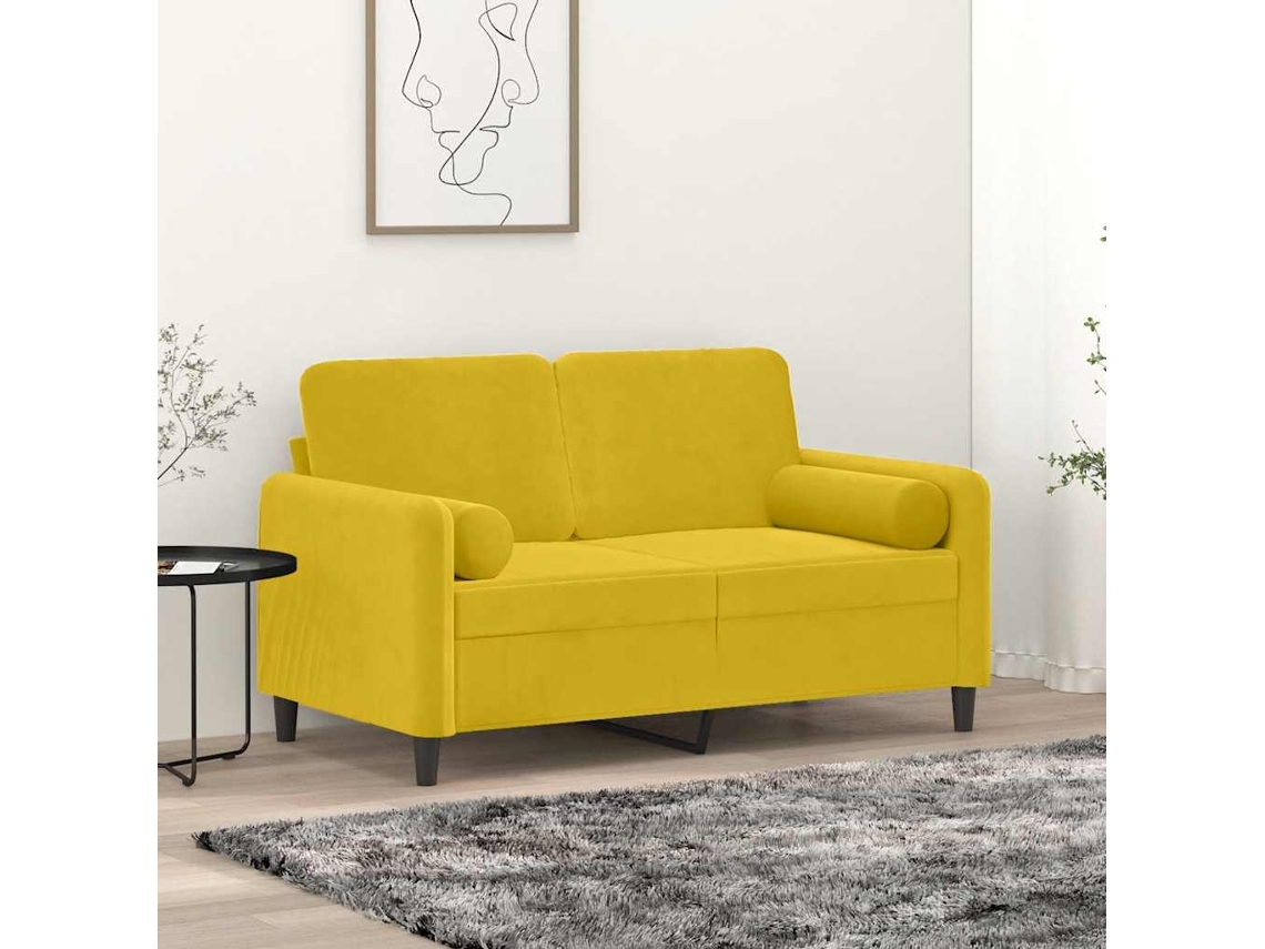 Vidaxl Sofá 2 Lugares C/ Almofadas Decorativas 120 Cm Veludo Amarelo