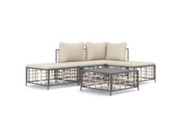 Maison Exclusive - 5 Pcs Conjunto Lounge De Jardim C/ Almofadões Vime Pe Antracite