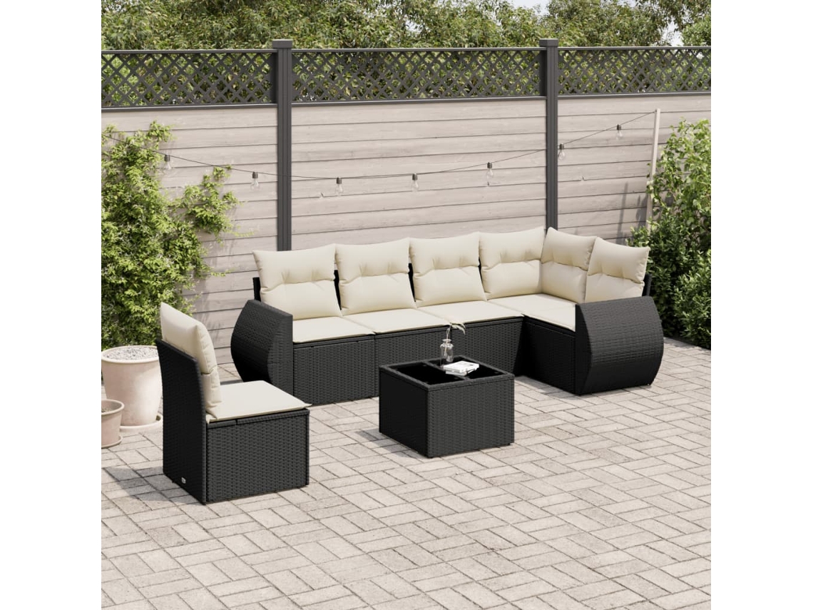 Vidaxl 7 Pcs Conjunto de Sofás P/ Jardim C/ Almofadões Vime Pe Preto