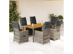 Vidaxl 7 Pcs Conjunto De Jantar P/ Jardim C/ Almofadões Vime Pe Cinza