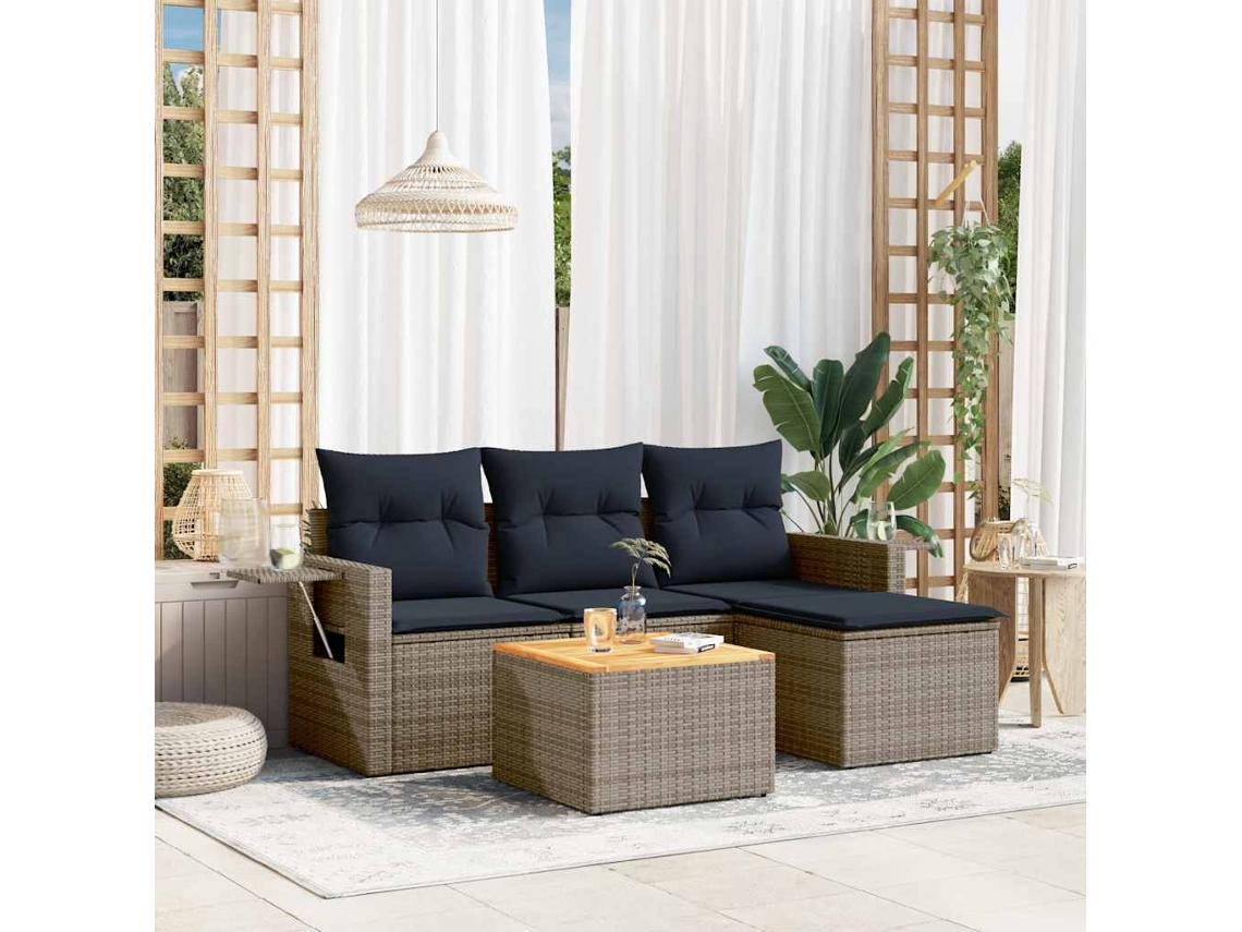 Vidaxl Conjunto De Sofá De Jardim De 5 Peças Com Almofadas Em Rattan Sintético Cinza