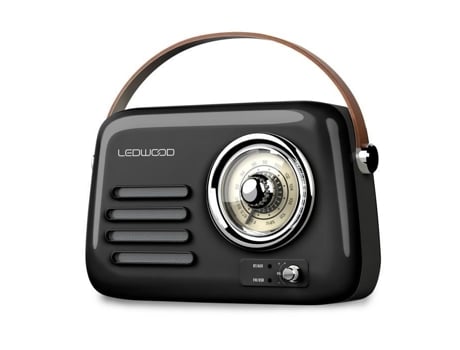 Rádio portátil retrô Ledwood Alma, FM, Bluetooth 5.3, entrada USB, bateria de 30 W, 3,7 V, 1500 mAh, retrô, vintage, marrom