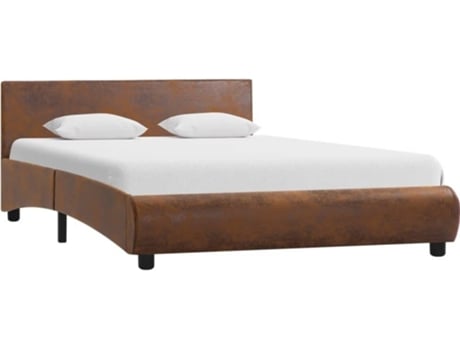 Estrutura de cama com LED 140x200 cm tecido castanho