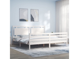 Vidaxl Estrutura de Cama com Cabeceira 200x200cm Madeira Maciça Branco