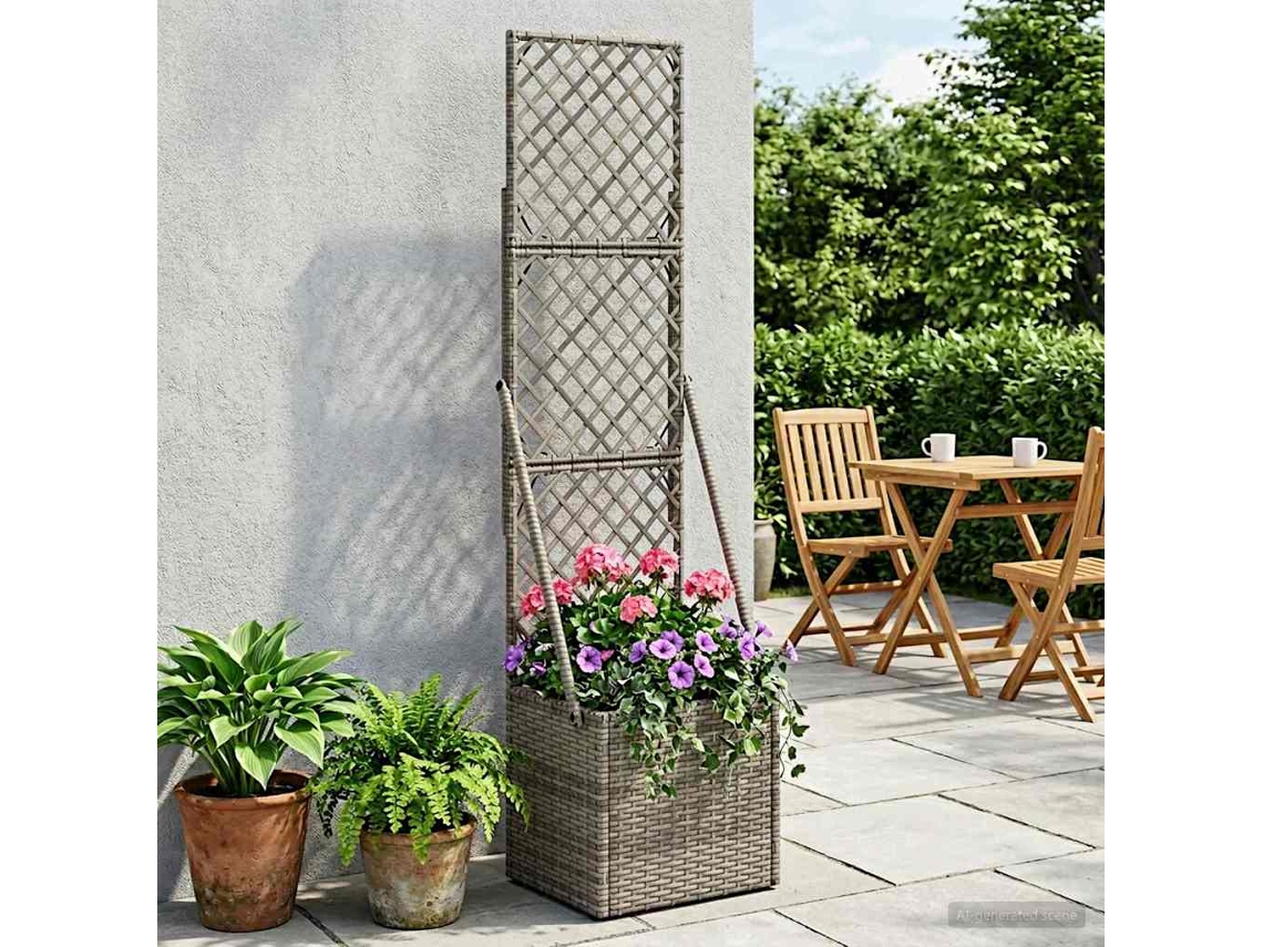 Vidaxl Jardineira Com Treliça Cinzento 35 X 30 X 135 Cm Vime Pe