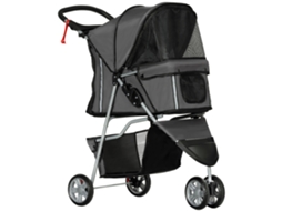 Carrinho para Cães Carrinho Dobrável para Cães e Gatos de Até 10 Kg 75 X 45 X 97 Cm Cinza Escuro Ge
