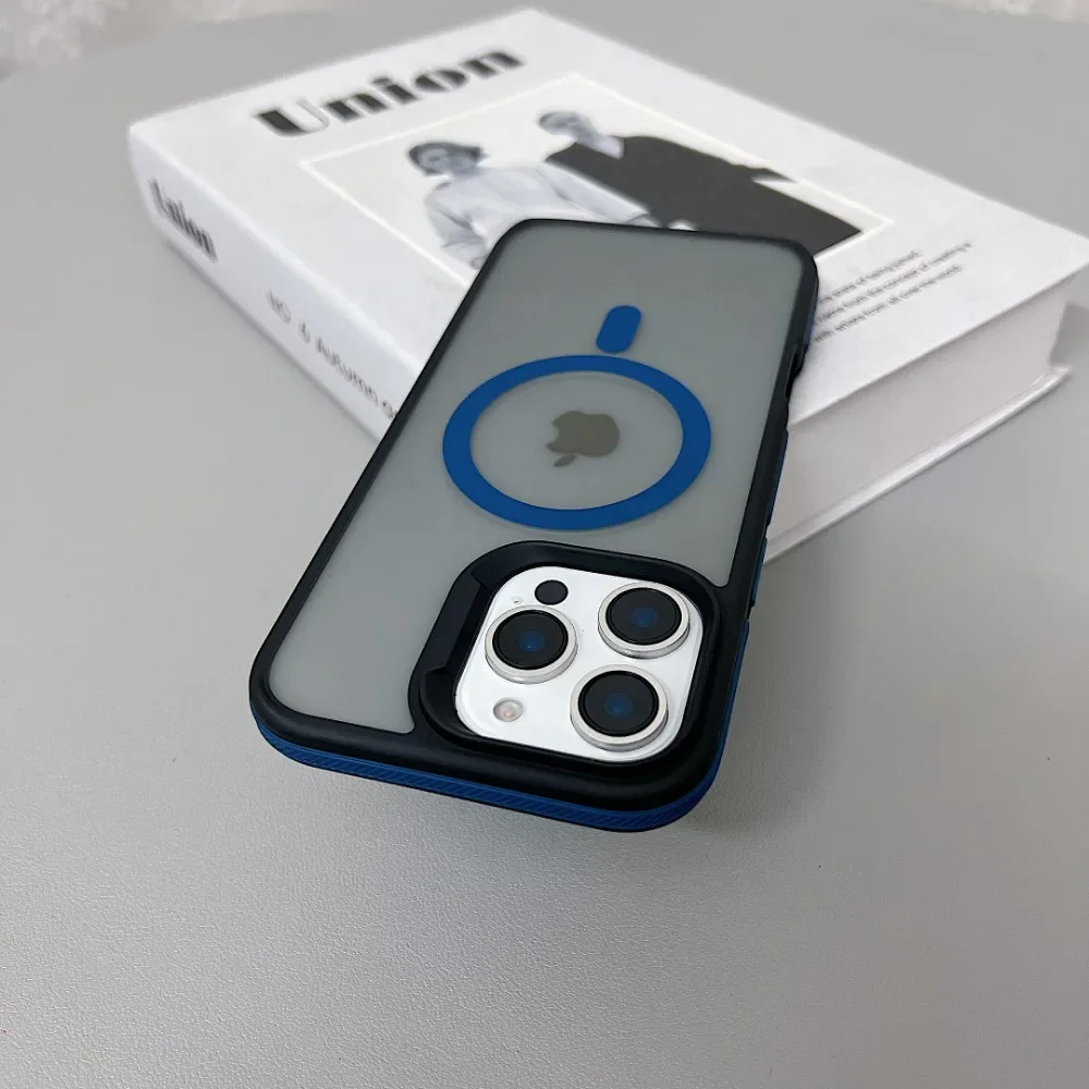 (iphone 14, Azul) Capa Fosca Translúcida À Prova De Choque Para Iphone, Compatível Com Carregamento Sem Fio Magsafe.