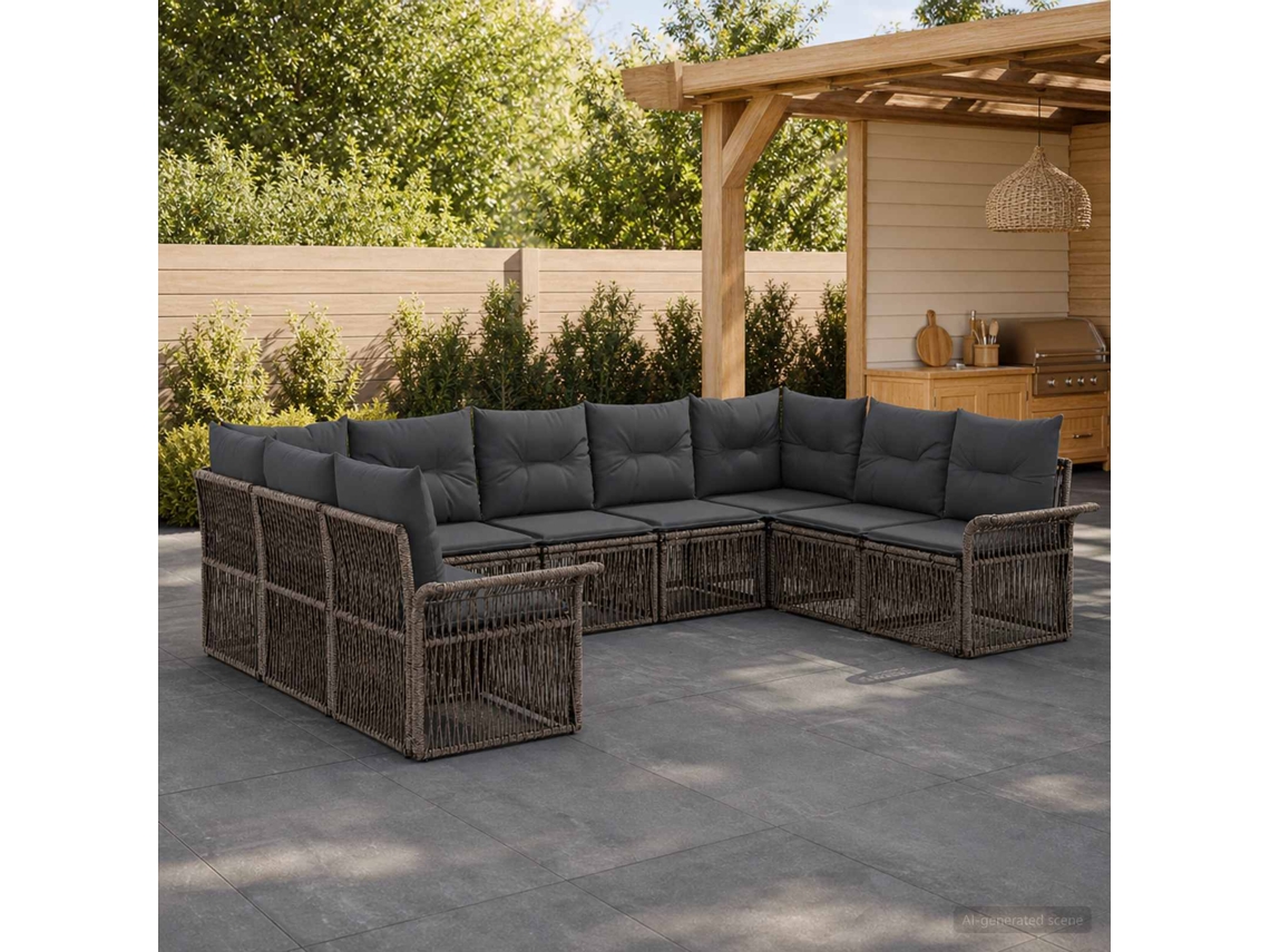 Vidaxl Conjunto De Sofá De Jardim 9 Unid. Cinzento Vime Pe