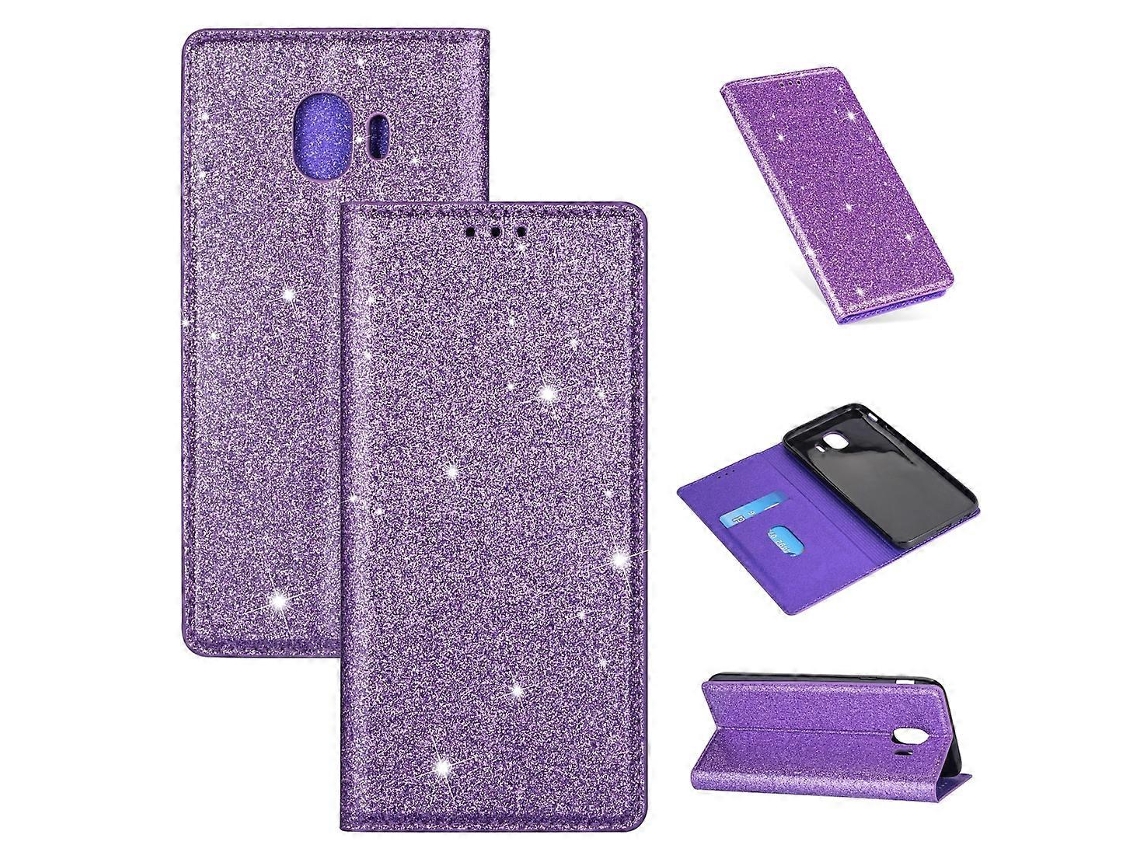 Capa De Couro Flip Horizontal Magnética Ultrafina Com Glitter Para Samsung Galaxy J4 Com Suporte E Compartimentos Para Cartões