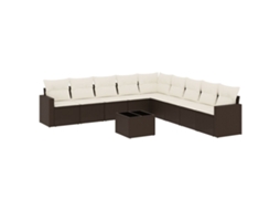 Conjunto de 10 Sofás de Jardim com Almofadões Vime Pe Castanho MAISON EXCLUSIVE (10 pcs)