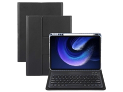 Teclado Bluetooth Com Botões Quadrados, Suporte Giratório E Capa De Couro.