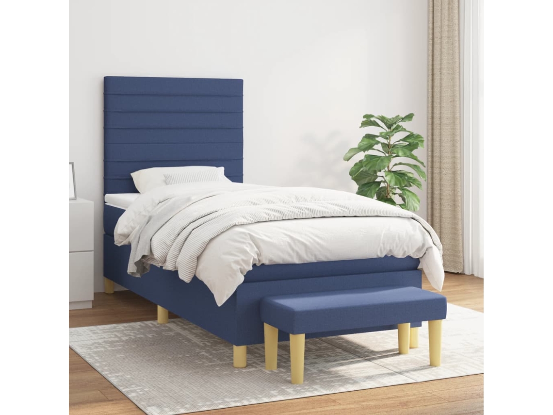 Vidaxl Cama Com Molas/colchão 80x200 Cm Tecido Azul