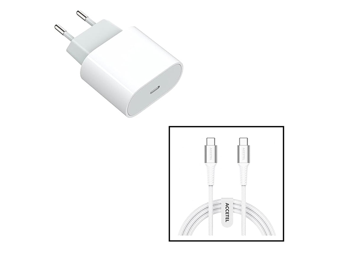 Kit Base Carregador Type C Fastcharge 20W Cabo de Carga 60W 3.0A 1M Type C Accetel para Apple Ipad Pro de 12 9 Polegadas 5.ª Geração Branco
