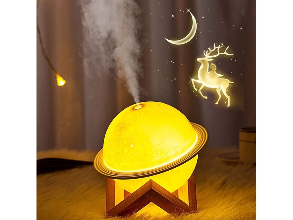 Lâmpada do lua umidificador, luz de noite 3D com recarga USB, 3 cores LED com base