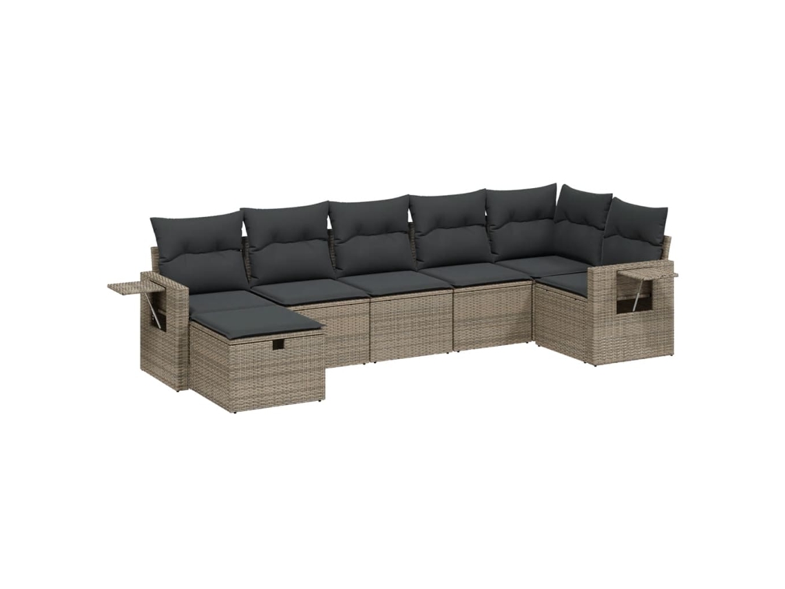 Conjunto de 7 Sofás para Jardim com Almofadões Vime Pe Cinzento MAISON EXCLUSIVE (7 pcs)