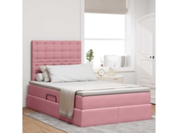 Vidaxl Cama Com Arrumação E Colchão Rosa 120 X 200 Cm Veludo