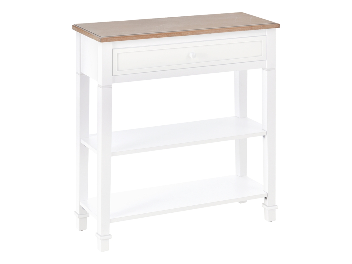 Mesa Consola Estilo Rétro Consola Para Sala De Estar Corredor Com 2 Prateleiras E 1 Gaveta 75,6x27,5x80,5 Cm Branco E Madeira