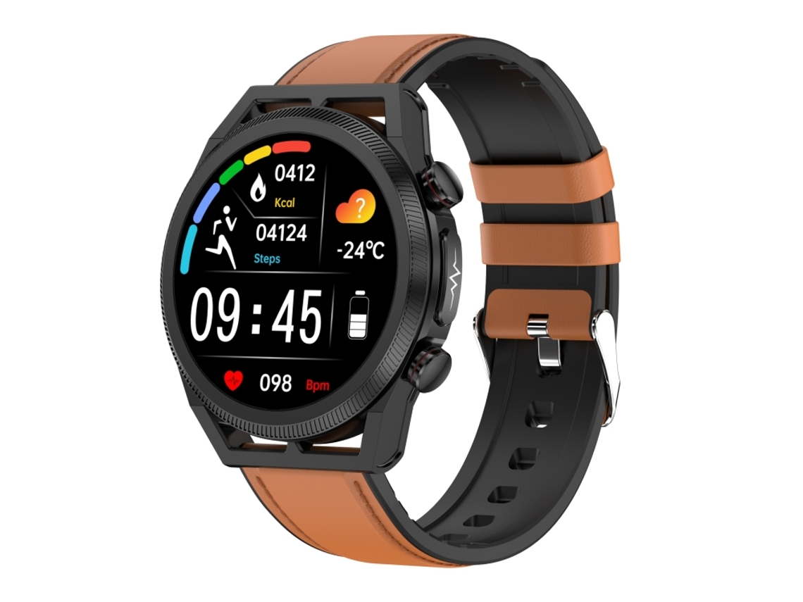 Tela Ips De 1,39 Polegadas, Pulseira De Couro À Prova D'água Ip67, Smartwatch Com Monitoramento De Temperatura Corporal (marrom)