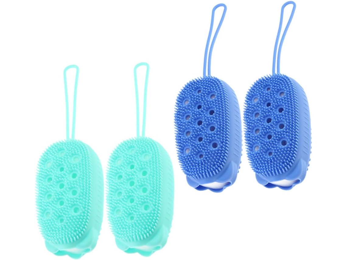 Conjunto De 4 Escovas Banho Portáteis Silicone, Escova Corporal Esfoliante De Dupla Face Para As Costas, Com Argola Para