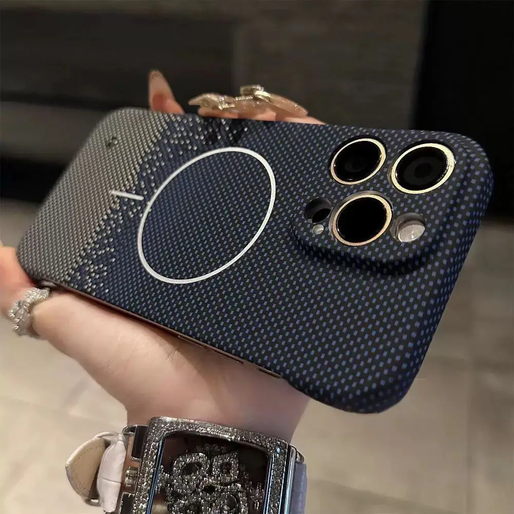 (c, Iphone 14 Pro) Capa De Luxo Ultrafina E Semi-fechada Com Textura De Kevlar Para Celular, Compatível Com Carregamento Sem Fio Magnético.