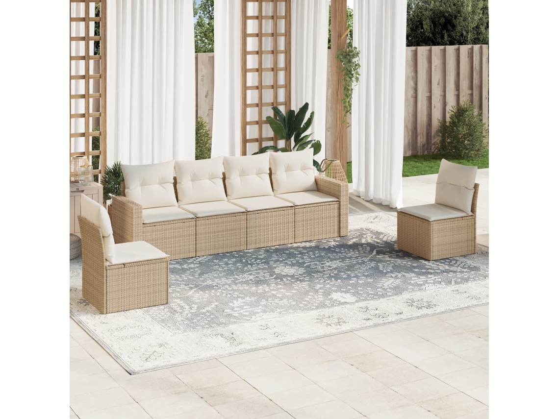 Vidaxl 6 Pcs Conjunto De Sofás P/ Jardim Com Almofadões Vime Pe Bege