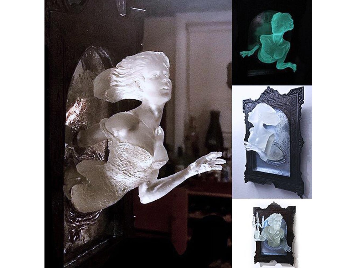 Espelho de parede 3D horror com luz e estátua luminosa, decoração assustadora LAXISCREED
