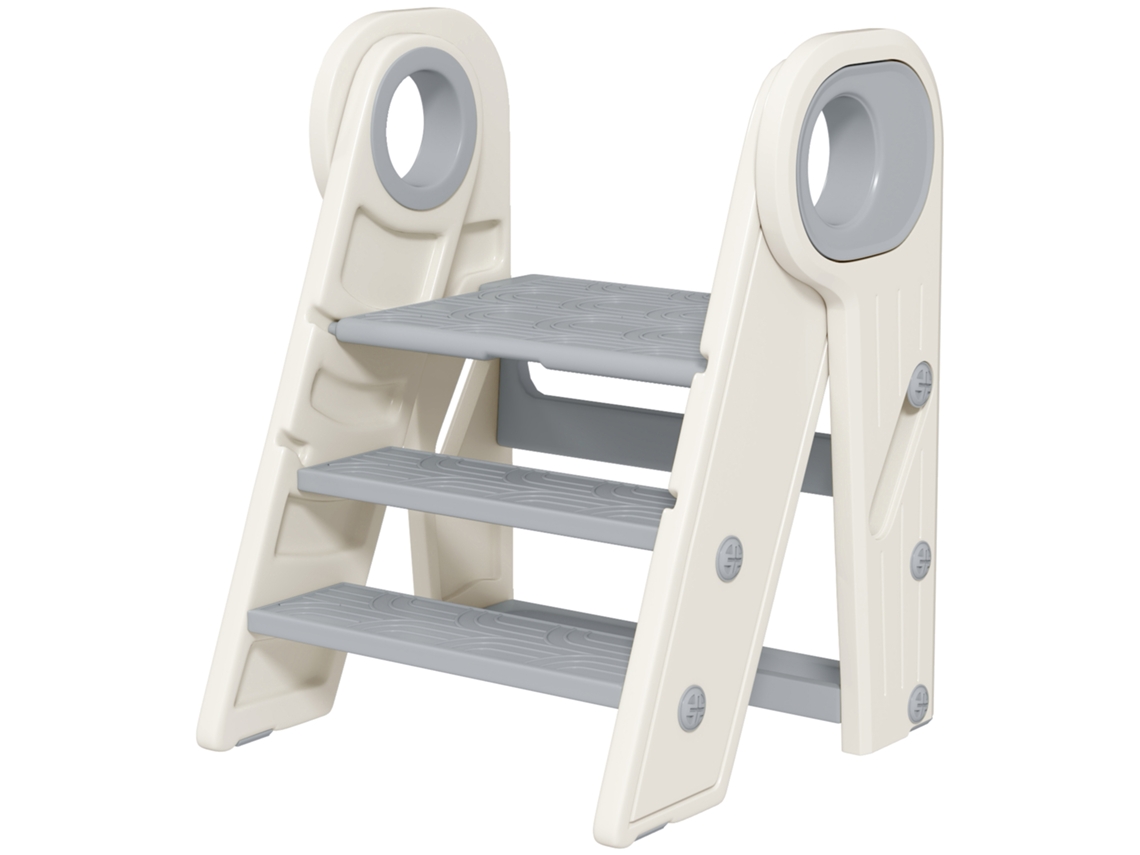 Banco Para Crianças Dobrável Torre De Aprendizagem Escada Para Antiderrapante 46,5x47x61,5 Cm Cinza E Branco