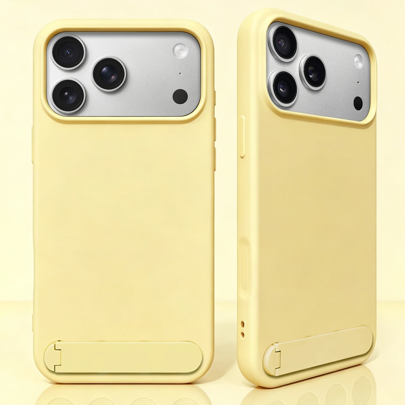 (amarelo, Iphone 13 Pro) Capa De Celular Em Silicone Líquido Com Suporte Dobrável, Proteção Contra Choques E Quedas.