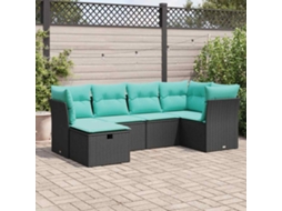 Vidaxl 6 Pcs Conjunto Sofás De Jardim C/ Almofadões Vime Pe Preto
