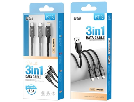 Cabo De Dados Usb 2.0 M 3 Em 1 Lightning/Type-C/Micro-Usb M Iser Sk1015 1.5M (Preto)