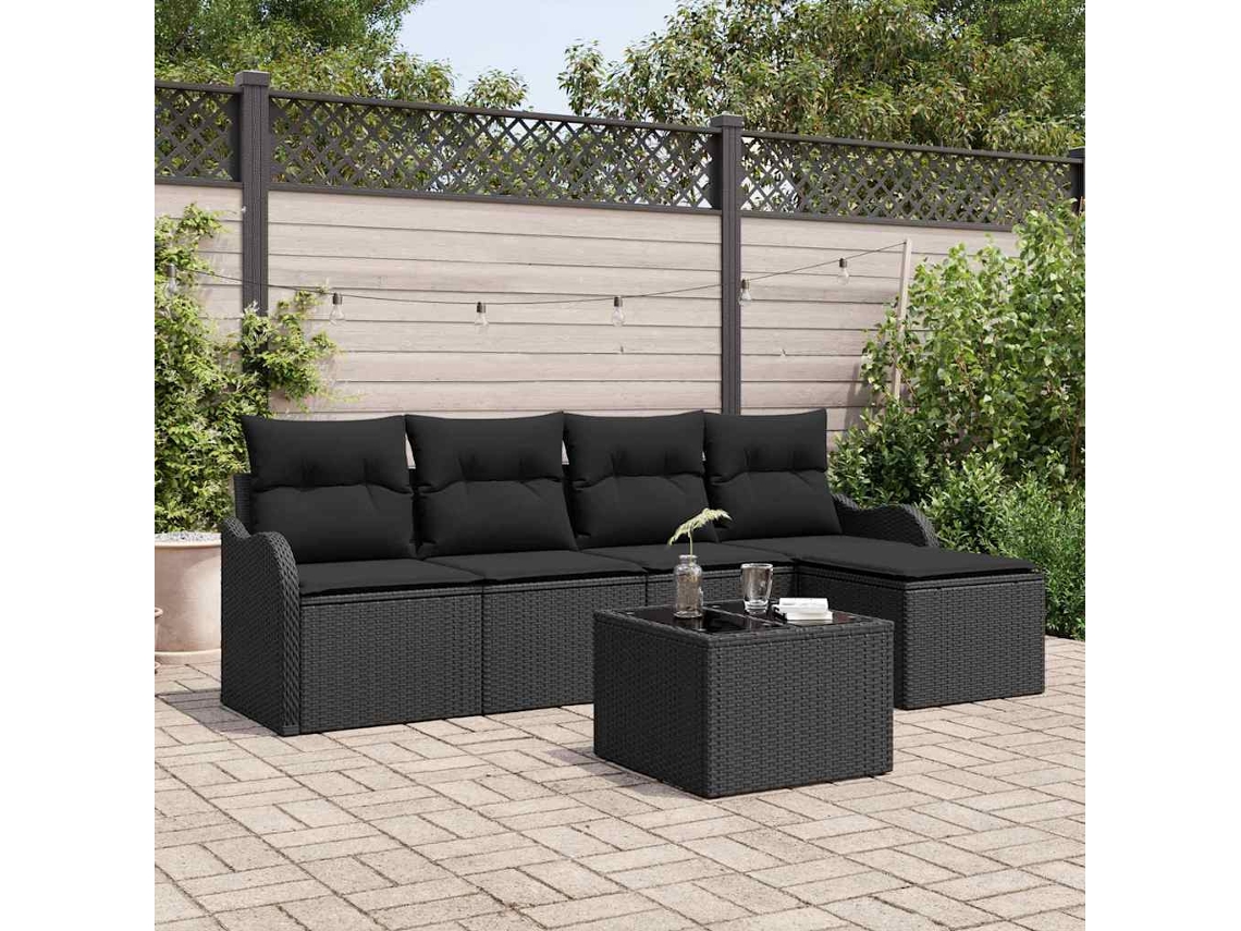 Vidaxl Conjunto De Sofá De Jardim 6 Unid. Preto Vime Pe