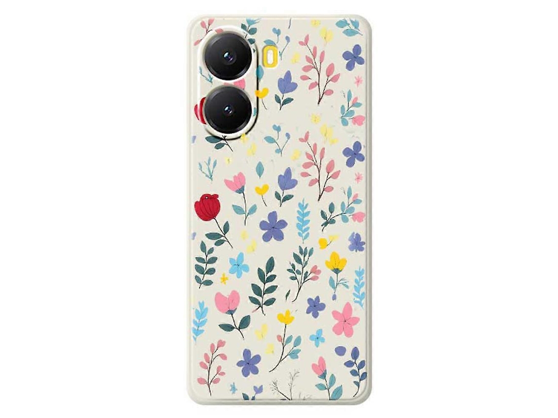 Capa Tkdaddy Para Xiaomi Redmi Turbo 4 5g / Poco X7 Pro 5g Com Estampa De Galhos De Flores Coloridas E Bordas Retas Em Tpu, Capa Traseira Bege