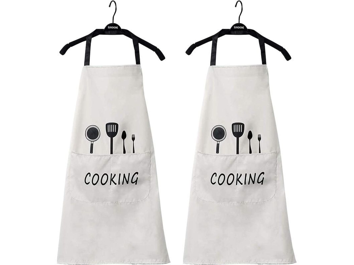 Aventais Rebe-Impermeáveis Cozinha para Casa e Senhora, Tamanho Único com Bolsa, Pacote de 2, Bege