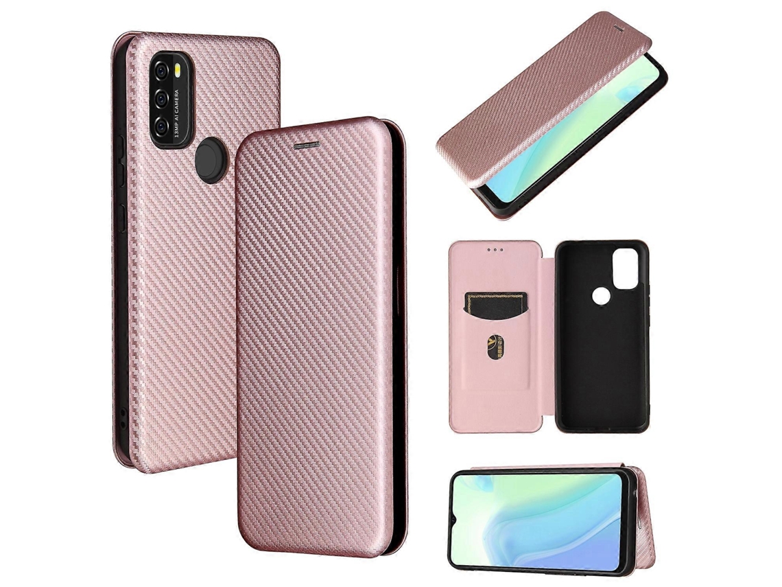 Capa De Tpu Pc Couro Pu Com Compartimento Para Cartão Para Blackview A70 (2021) Com Textura De Fibra De Carbono E Flip Horizontal