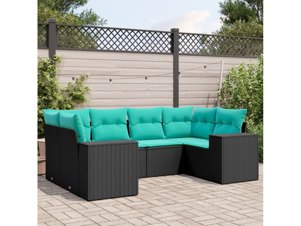 Vidaxl Conjunto De Sofá De Jardim Com 6 Peças E Almofadas Em Rattan Sintético Preto