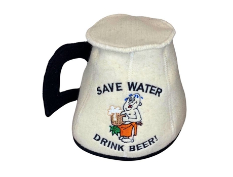 Distintivo chapéu de sauna em feltro de lã em forma de copo de cerveja com bordado em lã refeita
