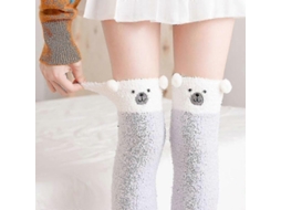 Meias De Lã Coral Macia Até O Joelho, Ideias Para O Inverno, Para Meninas E Mulheres. Meias Listradas Com Estampas De Animais Flufos E Desenhos Animados