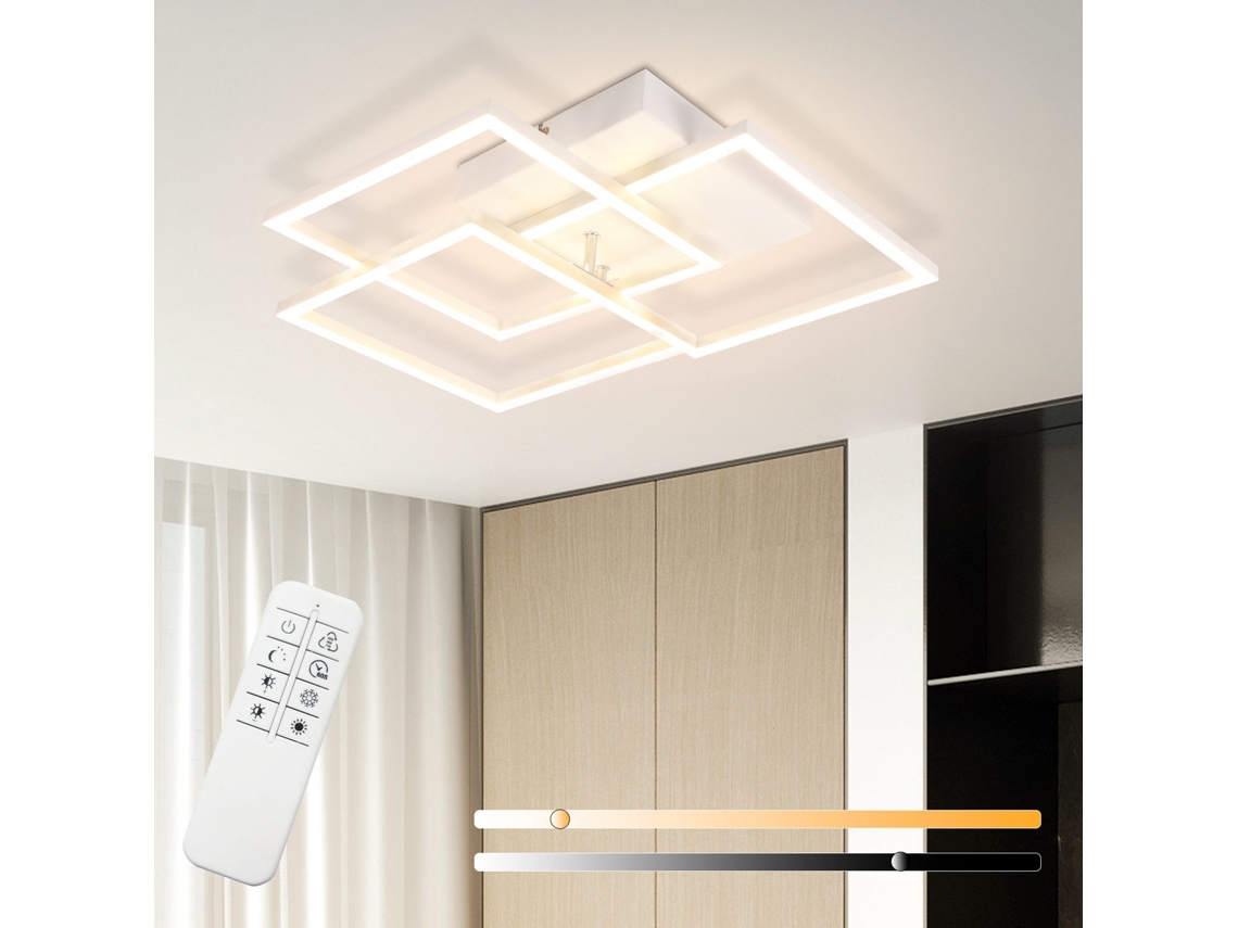 Led Luz De Teto Sala De Estar Branco Regulável Quadrado Moderno 36w Com Controle Remoto Nettlife