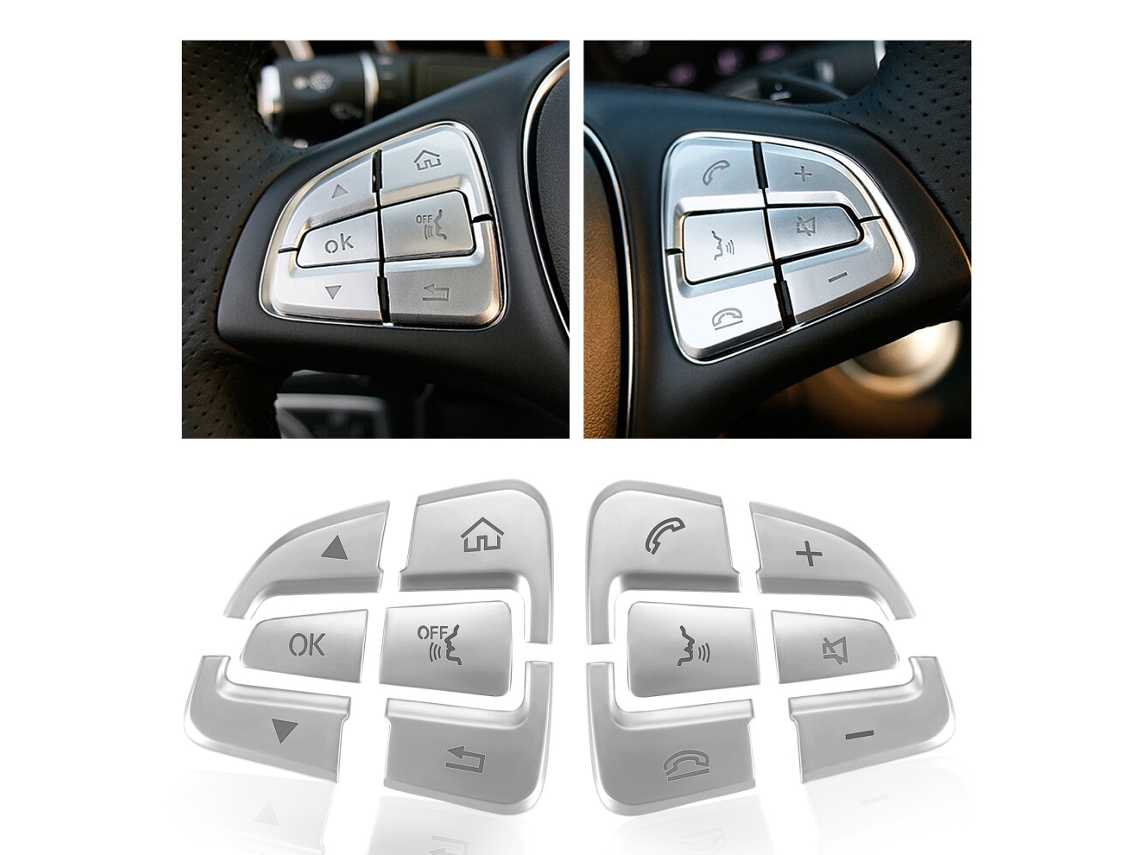 Kit De 12 Autocolantes Decorativos (trim) Para Botões Do Volante — Estilo Automóvel Em Abs Prateado — Para Glc X253 (2015-2016) E Classe C W205 (_yua