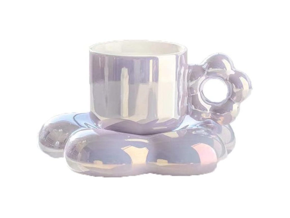 Conjunto de copos Nova Line de cerâmica, com prato em forma de flor, 3 cores, presente ideal