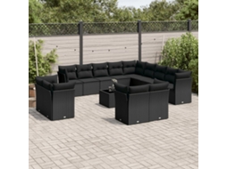 Vidaxl 14 Pcs Conjunto De Sofás P/ Jardim C/ Almofadões Vime Pe Preto