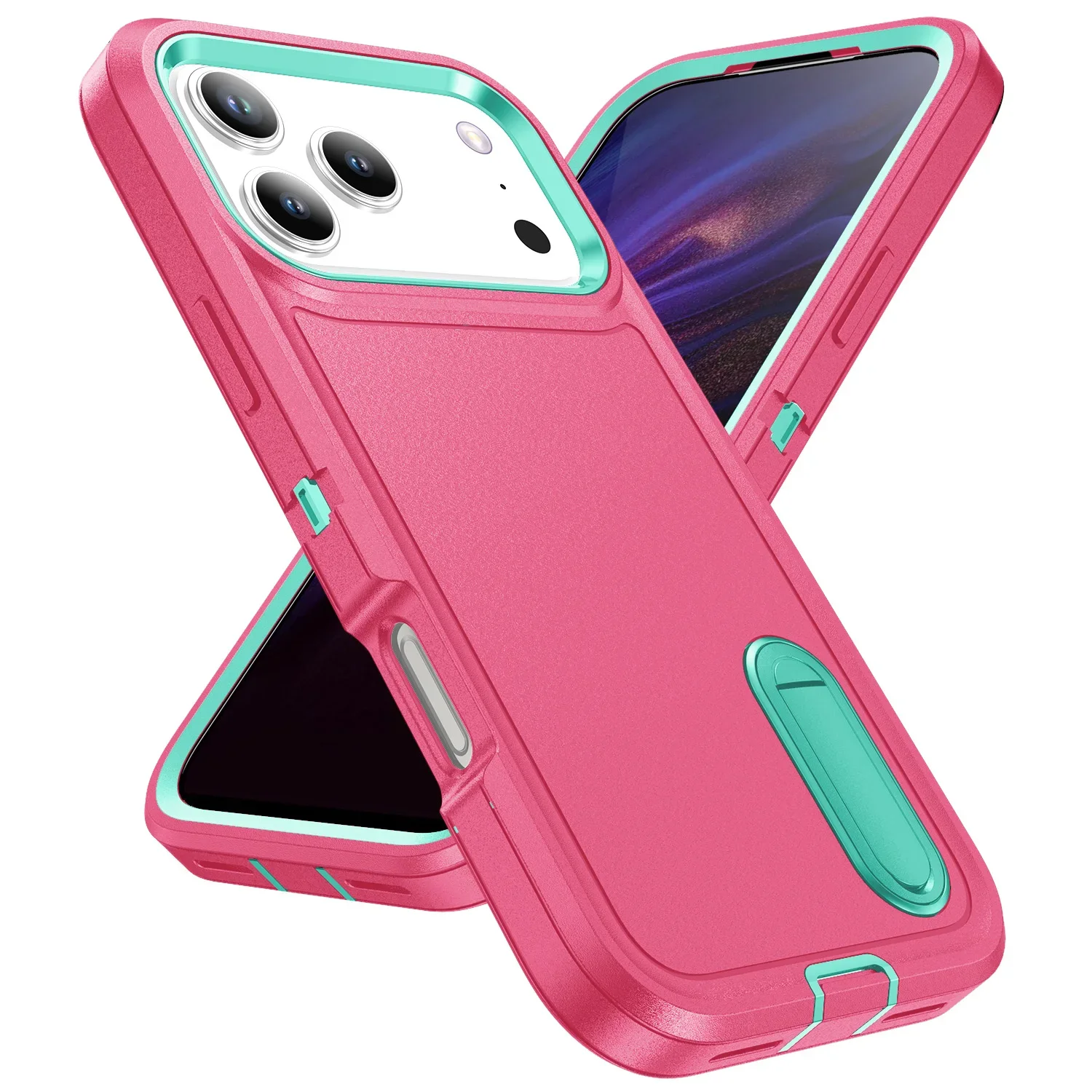 (rosa E Azul, Iphone 12) Capa Resistente A Impactos, Proteção Reforçada, Capa Protetora Com Suporte Invisível.