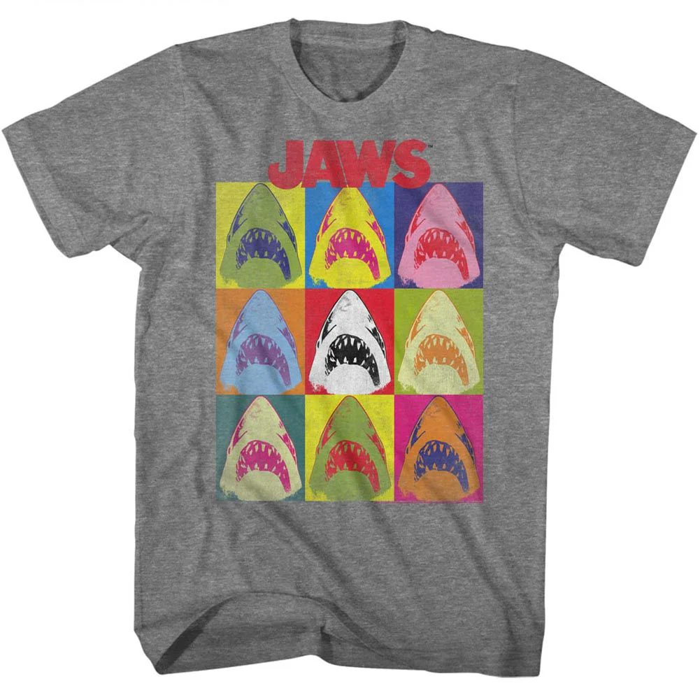 Unisex Adult T-shirt Rockinstone Jaws Movie Jawhol Heather Graphite Sizel