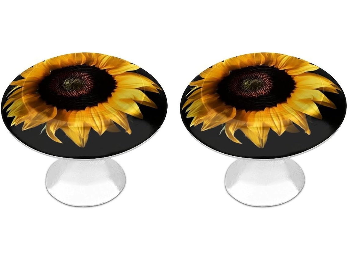 Conjunto De 2 Puxadores Aço Inoxidável Para Armários Cozinha, Com Girassol Personalizado Em Fundo Preto Ideais Para