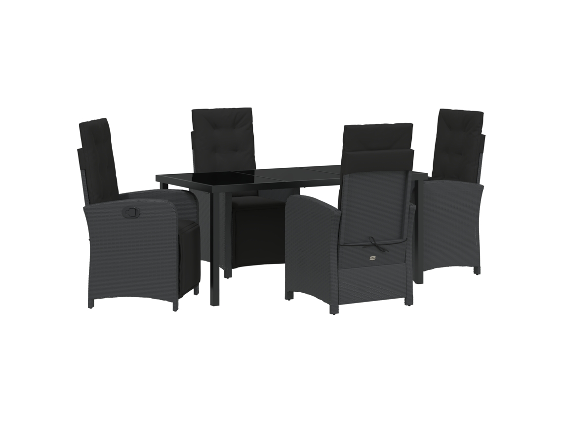 Conjunto 5 De Jantar Com Almofadas Vidaxl Rattan Preto